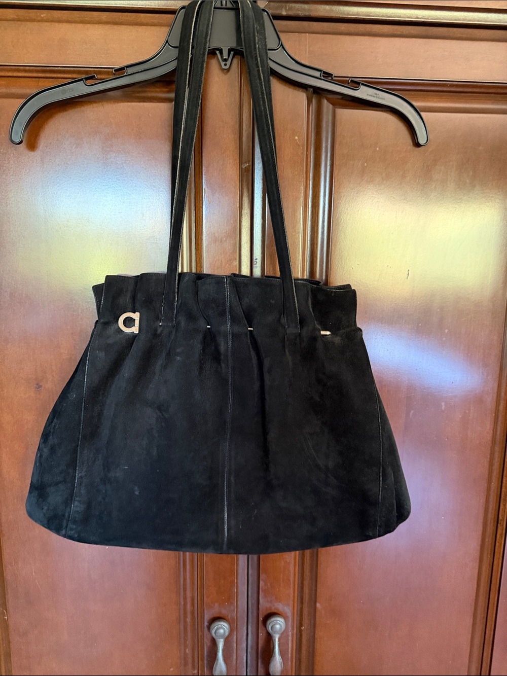 Black Suede Ferragmo Shoulder Bag